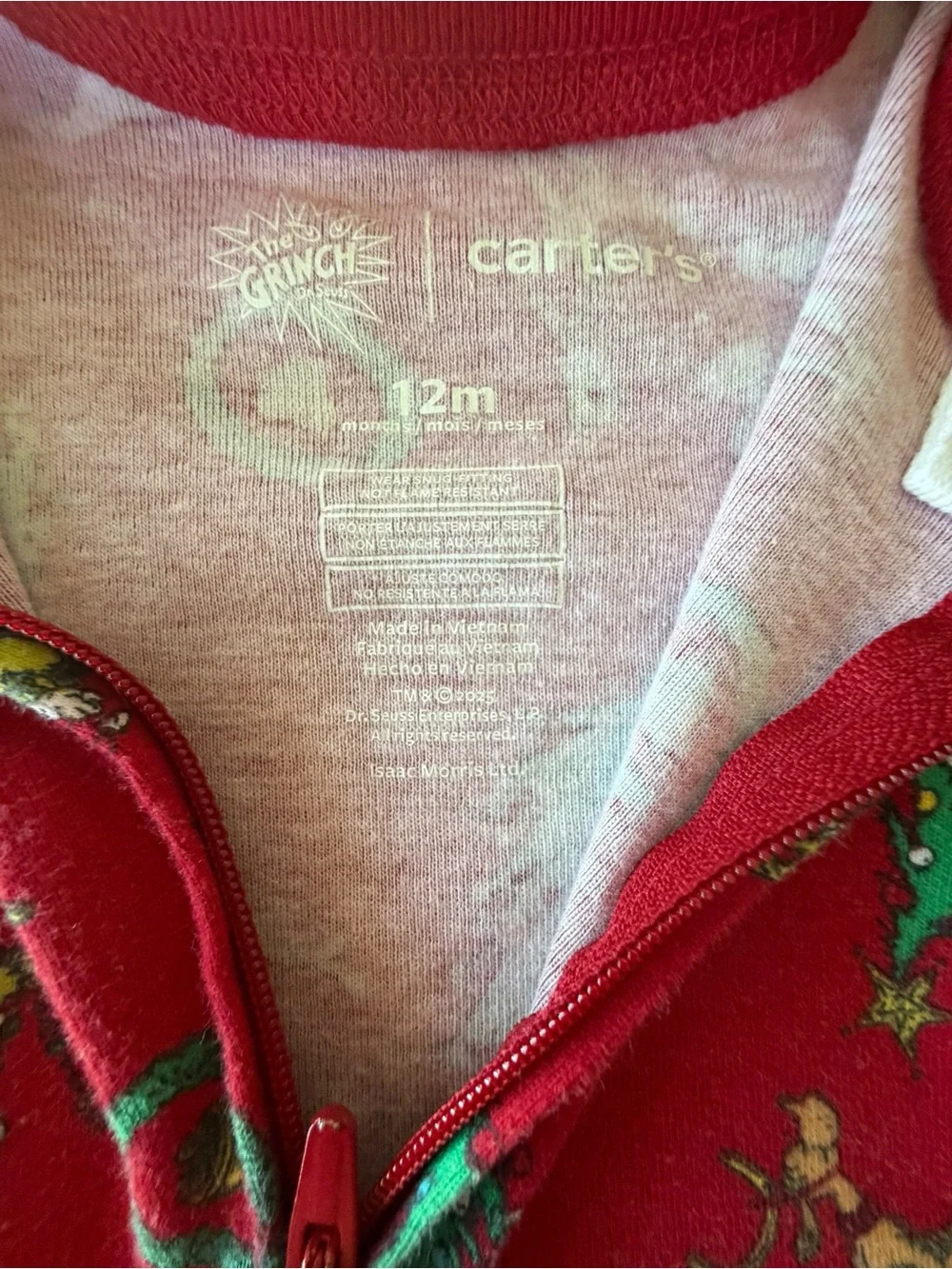 Carter’s Grinch Christmas Footed Pajamas 12M